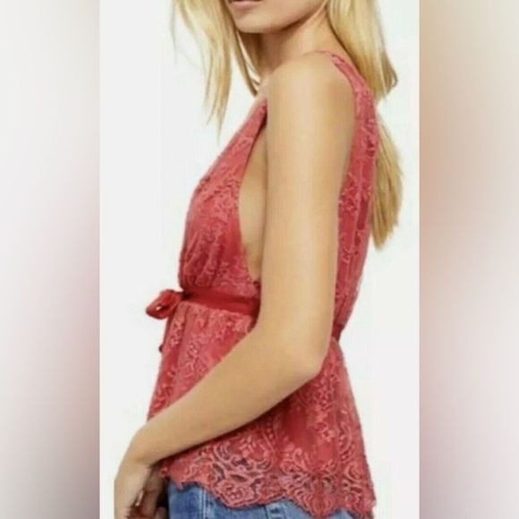 Free People, Chante Lace Tie Tank Top, Frenchie Kiss, Size S - Picture 9 of 16